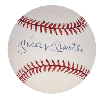 Mickey Mantle Single Signed ONL White Baseball (PSA/DNA)
